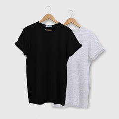 Melange Grey and Black Half sleeves Round Neck T Shirt Combo (Pack Of 2) by Lazychunks