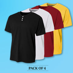 Regular Fit Men's Half Sleeve Henley Cotton T-Shirts Combo (Pack Of 4) by LazyChunks