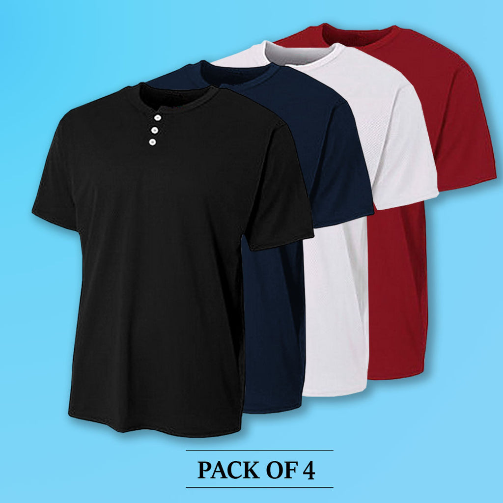 Classic Half Sleeve Henley Cotton T-Shirts Combo (Pack Of 4) by LazyChunks