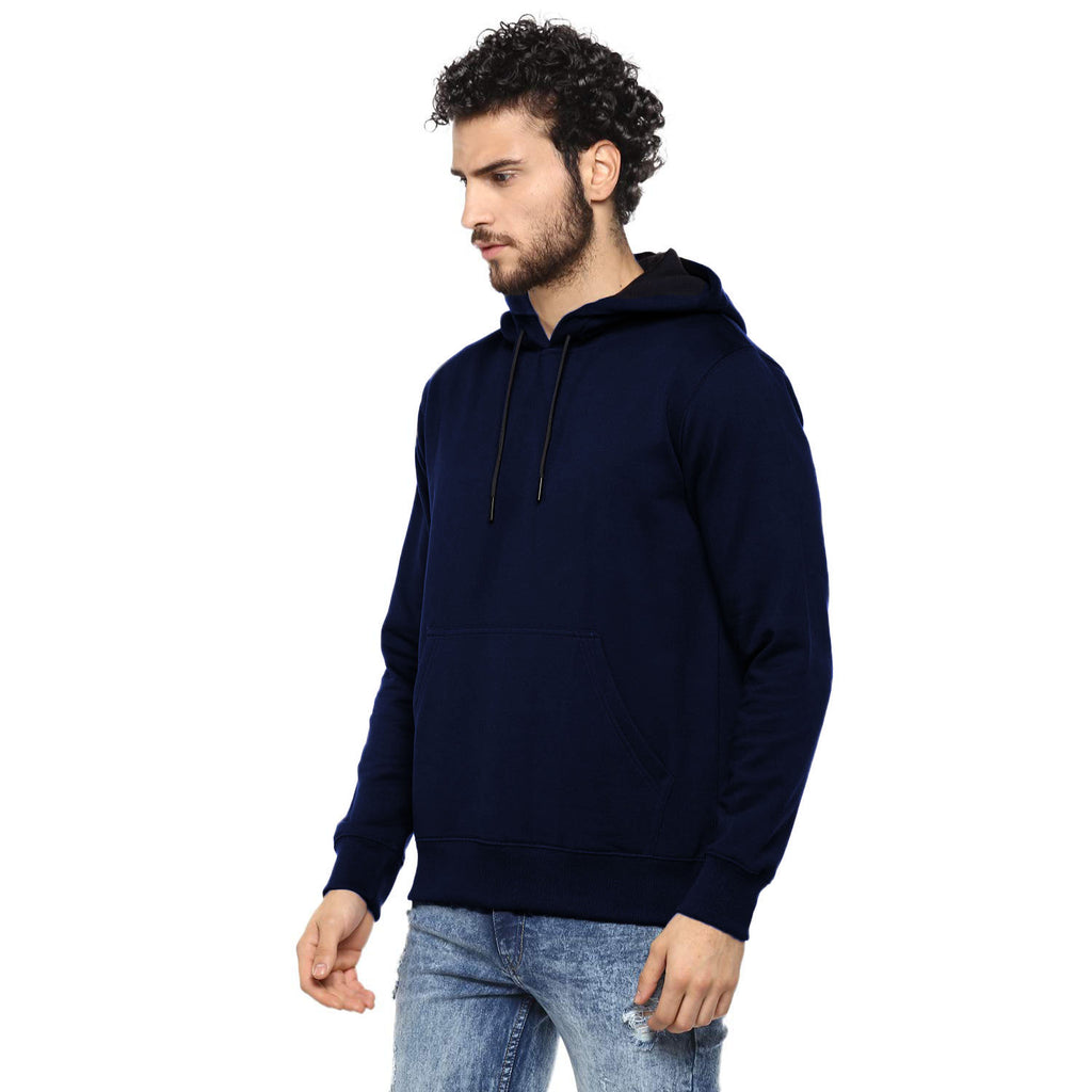 Hoodie Cotton Full Sleeve Navy Blue Kangaroo Hoodie Jacket for Men by LAZYCHUNKS