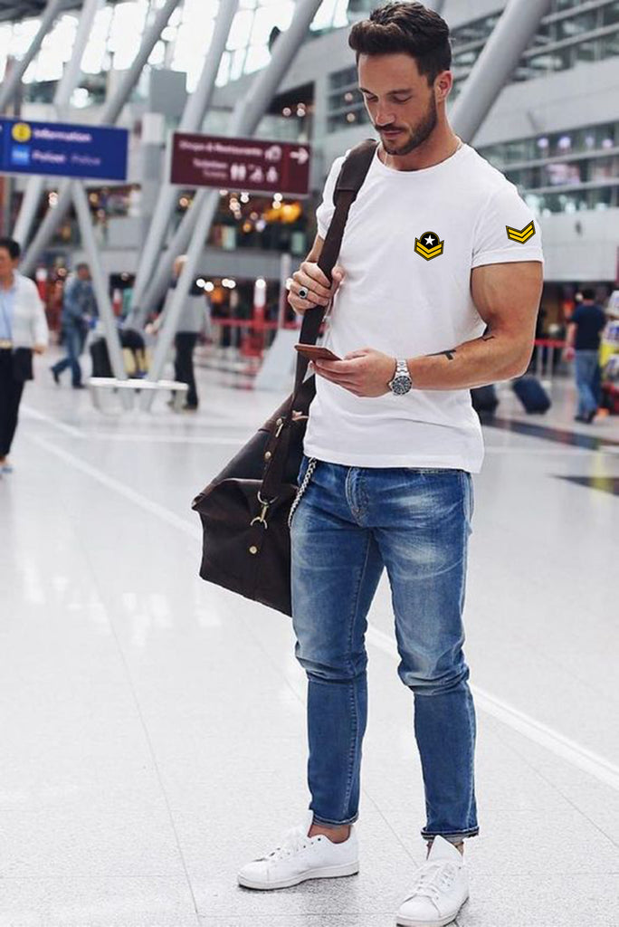 Trendy Printed Cotton Tshirt Half Sleeve Round Neck T Shirt, PATCH T Shirt For Man by LAZYCHUNKS