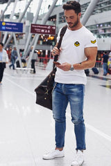 Trendy Printed Cotton Tshirt Half Sleeve Round Neck T Shirt, PATCH T Shirt For Man by LAZYCHUNKS