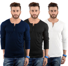 Cotton Full Sleeve Henley Neck Combo T-Shirt, (Pack of 3) T Shirt For Man by LAZYCHUNKS.