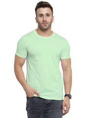 Mint Green Round Neck Half Sleeve Plain T Shirt By LAZYCHUNKS