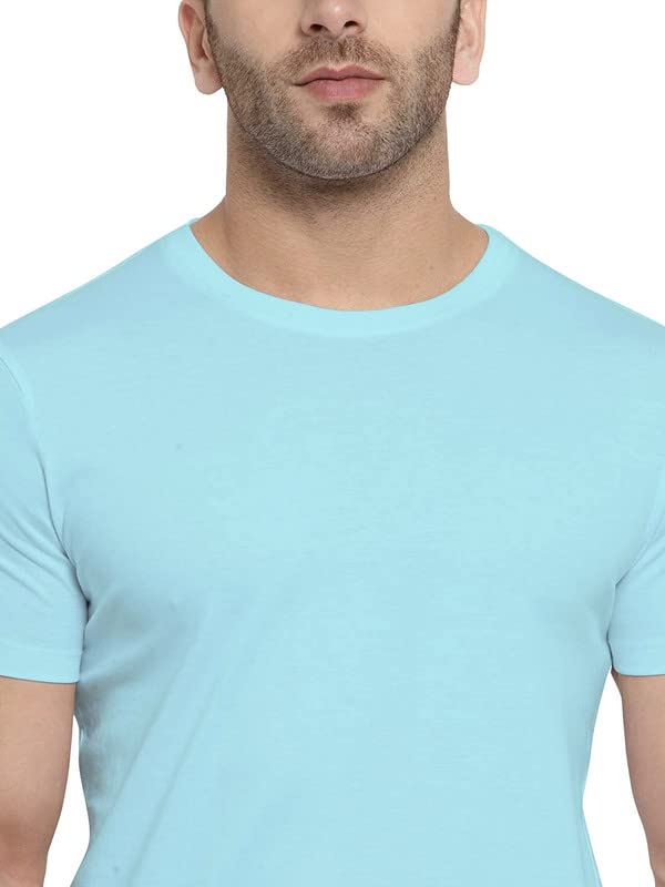Mist Blue Round Neck Half Sleeve Plain T Shirt By LAZYCHUNKS