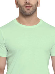 Mint Green Round Neck Half Sleeve Plain T Shirt By LAZYCHUNKS