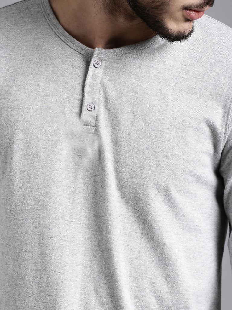 Melange Grey Henley Full sleeves cotton t shirt by LazyChunks - Lazychunks.com