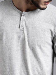 Melange Grey Henley Full sleeves cotton t shirt by LazyChunks - Lazychunks.com