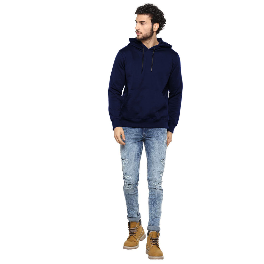 Hoodie Cotton Full Sleeve Navy Blue Kangaroo Hoodie Jacket for Men by LAZYCHUNKS