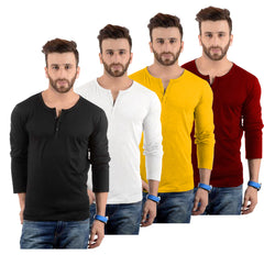 Cotton Full Sleeve Henley Neck Combo T-Shirt, (Pack of 4) T Shirt For Man by LAZYCHUNKS.