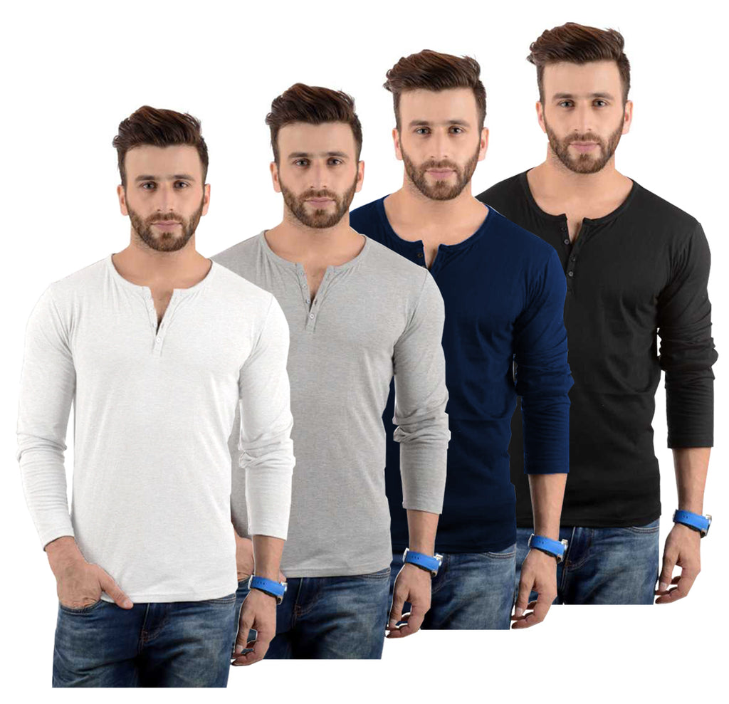 Cotton Full Sleeve Henley Neck Combo T-Shirt, (Pack of 4) T Shirt For Man by LAZYCHUNKS.