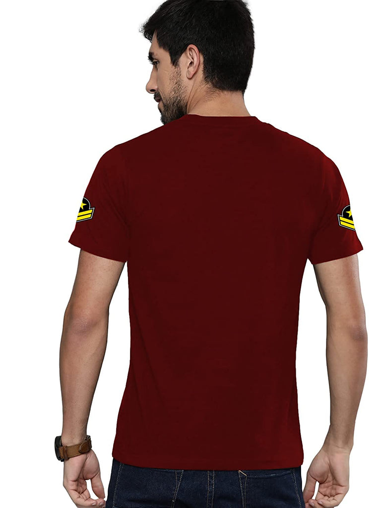 Maroon Round Neck Half Sleeves Cotton Trending Printed T Shirt For Men by LAZYCHUNKS