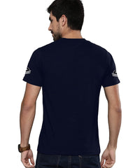 Navy Blue Round Neck Half Sleeves Cotton Trending Printed T Shirt For Men by LAZYCHUNKS (All Colors)