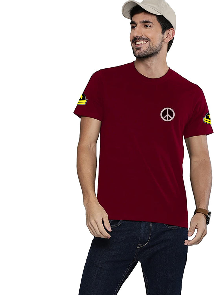 Maroon Round Neck Half Sleeves Cotton Trending Printed T Shirt For Men by LAZYCHUNKS