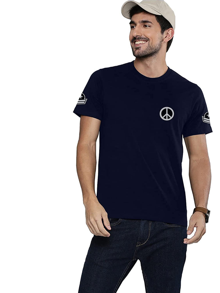 Navy Blue Round Neck Half Sleeves Cotton Trending Printed T Shirt For Men by LAZYCHUNKS (All Colors)