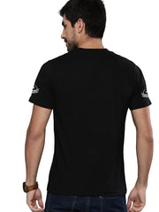 Black Round Neck Half Sleeves Cotton Trending Printed T Shirt For Men by LAZYCHUNKS
