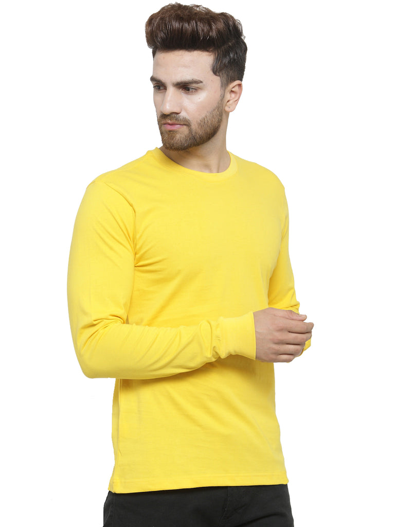 Yellow Plain Full Sleeves cotton t shirt by LazyChunks