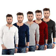 Cotton Full Sleeve Henley Neck Combo T-Shirt, (Pack of 5) T Shirt For Man by LAZYCHUNKS.