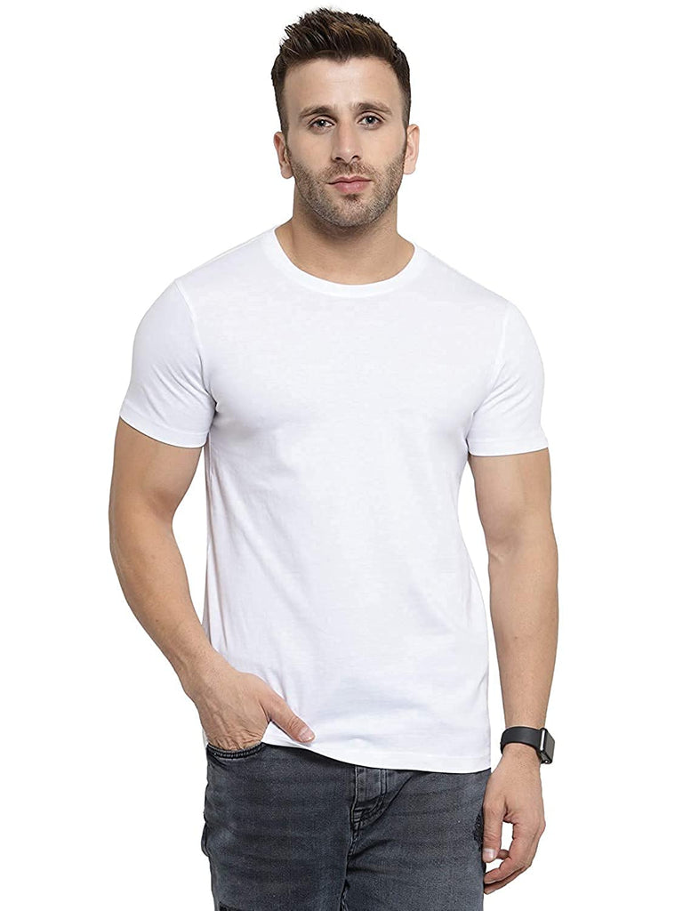 White Half Sleeve Round Neck Cotton Plain Tshirt for Men By LazyChunks