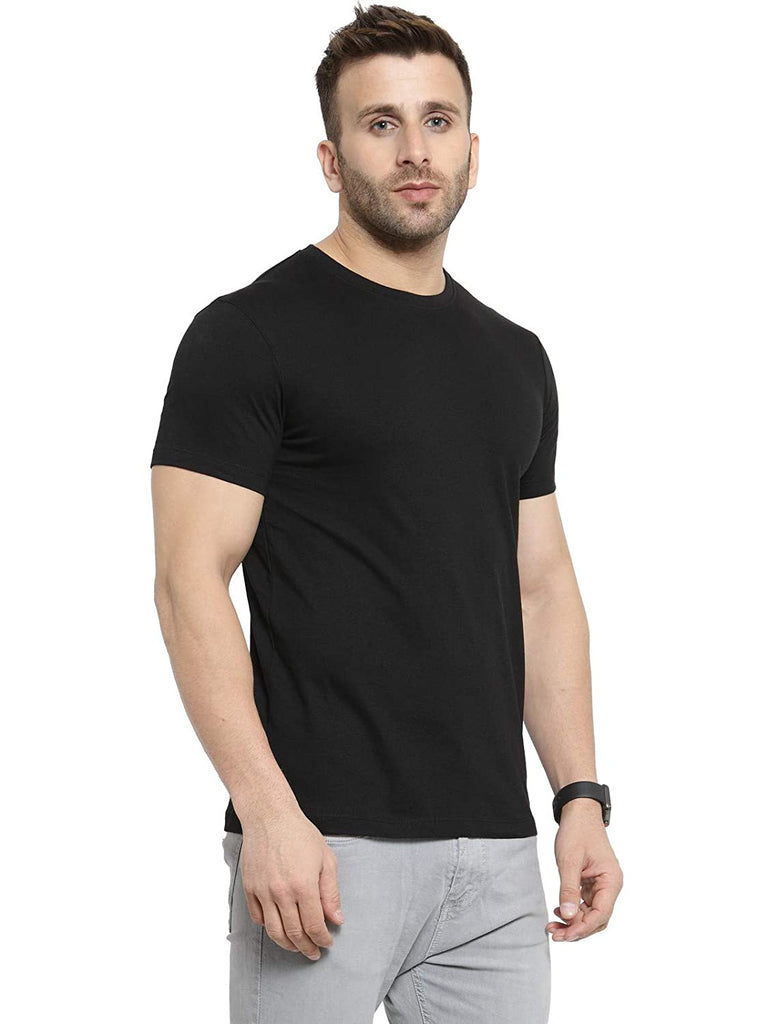 Regular Fit Solid Black Round Neck Half Sleeve Tshirt By LazyChunks