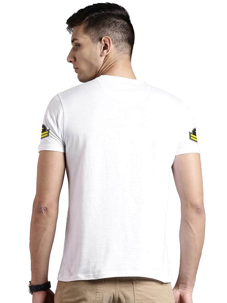 White Round Neck Half Sleeves Cotton Trending Printed T Shirt For Men by LAZYCHUNKS