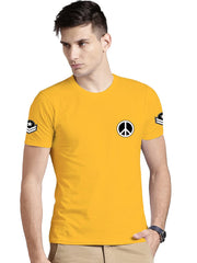 Yellow Round Neck Half Sleeves Cotton Trending Printed T Shirt For Men by LAZYCHUNKS