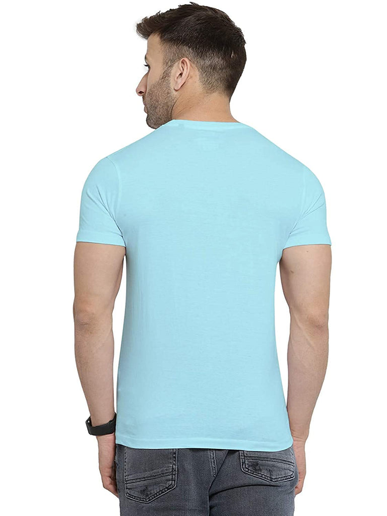 Stylish Solid Mist Blue Cotton Half Sleeve Round Neck Plain T-Shirt By LazyChunks