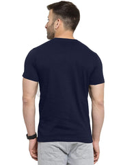 Solid Navy Blue Round Neck Half Sleeve Cotton T-Shirt By LazyChunks