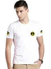 White Round Neck Half Sleeves Cotton Trending Printed T Shirt For Men by LAZYCHUNKS