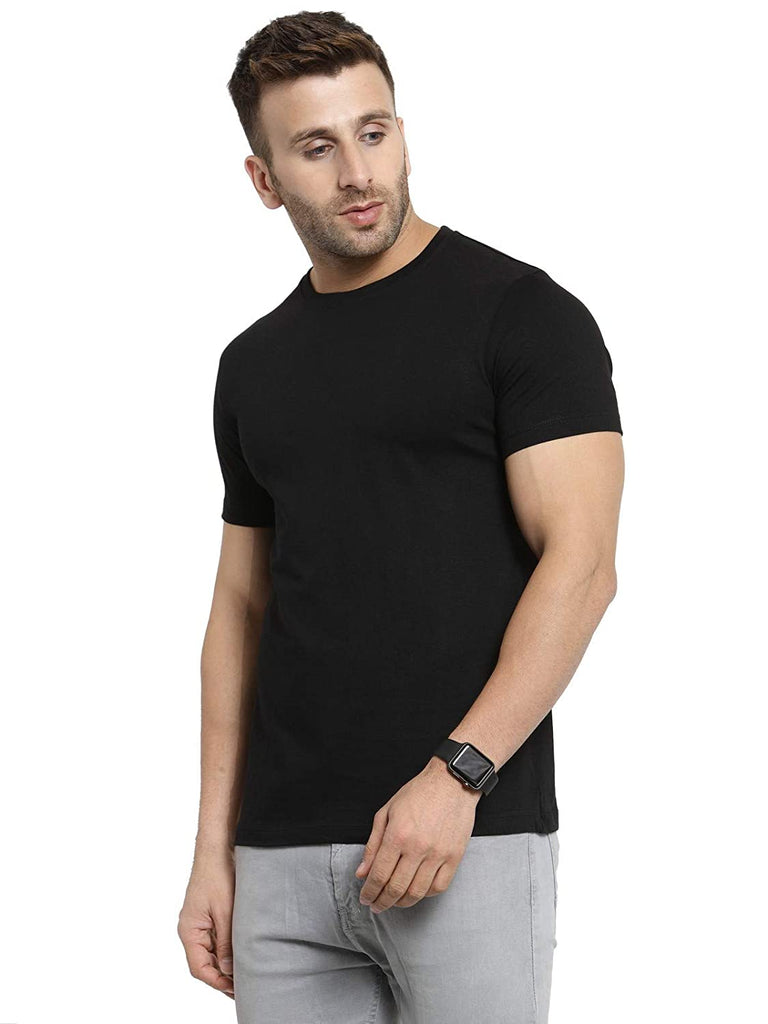 Regular Fit Solid Black Round Neck Half Sleeve Tshirt By LazyChunks