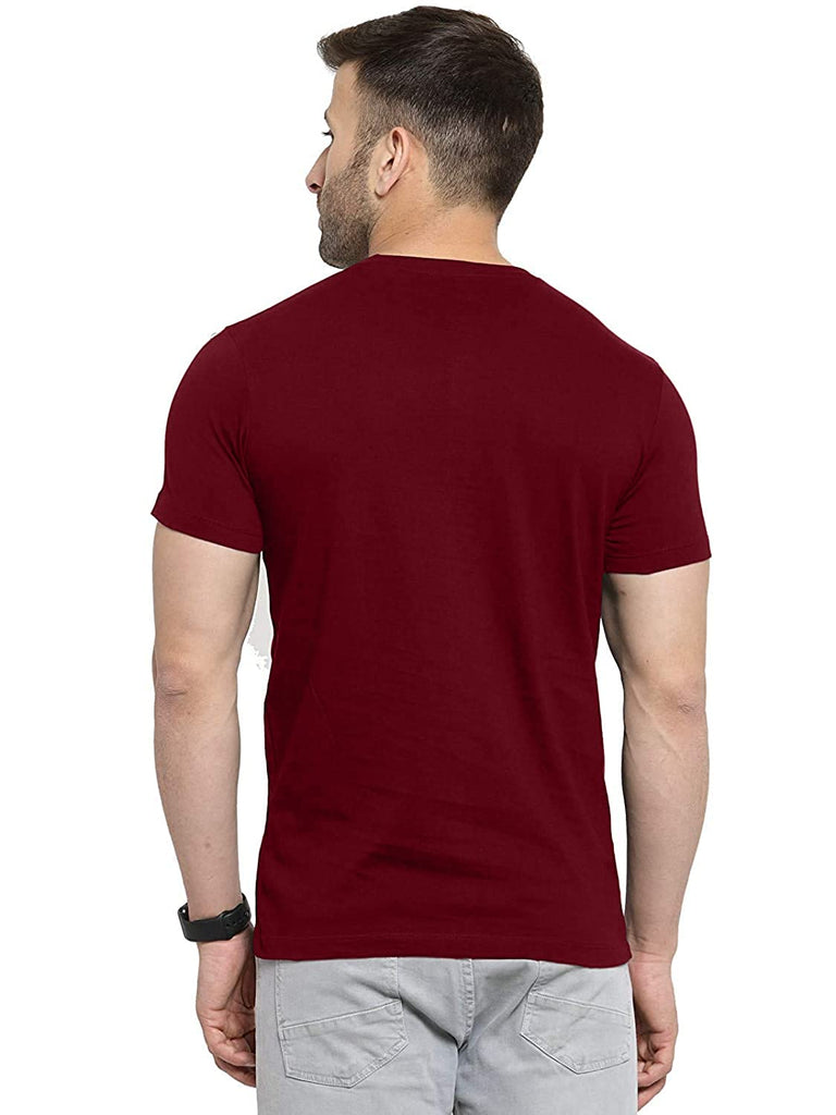 Solid Maroon Round Neck Half Cotton Tshirt By LazyChunks