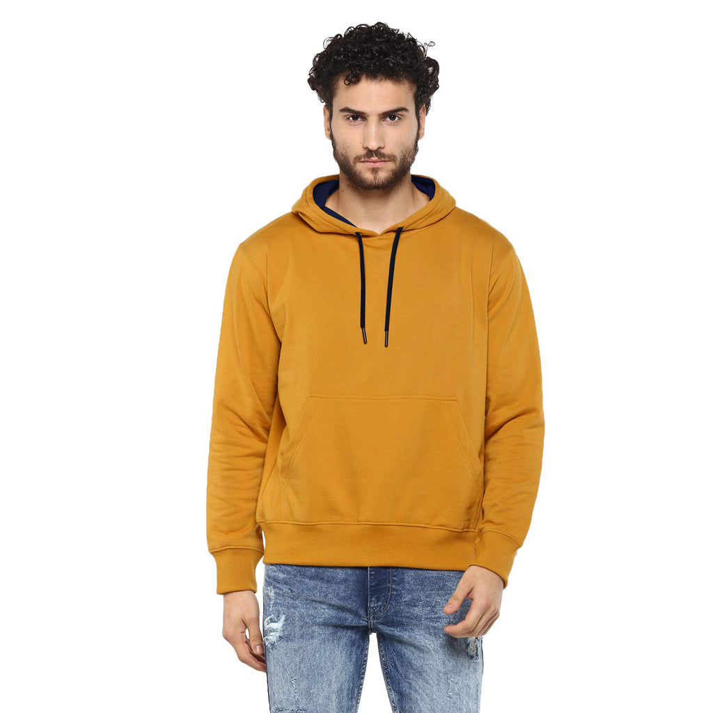 Hoodie Cotton Full Sleeve Mustard Yellow Kangaroo Sweatshirt Hoodie Jacket for Men by LAZYCHUNKS