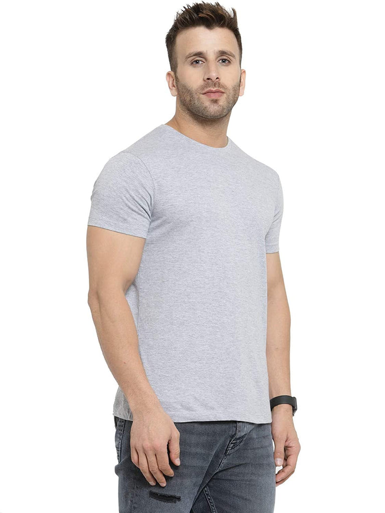 Regular Fit Men's Melange Grey Half Sleeves Round Neck Cotton Plain Tshirt By LazyChunks