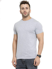 Regular Fit Men's Melange Grey Half Sleeves Round Neck Cotton Plain Tshirt By LazyChunks
