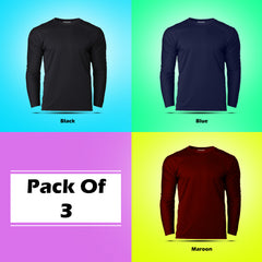 Round Neck Plain Full Sleeve T shirt Combo (Pack of 3) by LazyChunks (All Colors)