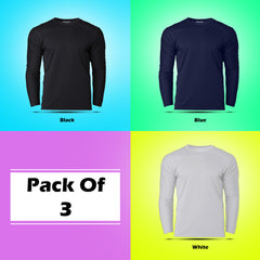 Round Neck Plain Full Sleeve T shirt Combo (Pack of 3) by LazyChunks (All Colors)