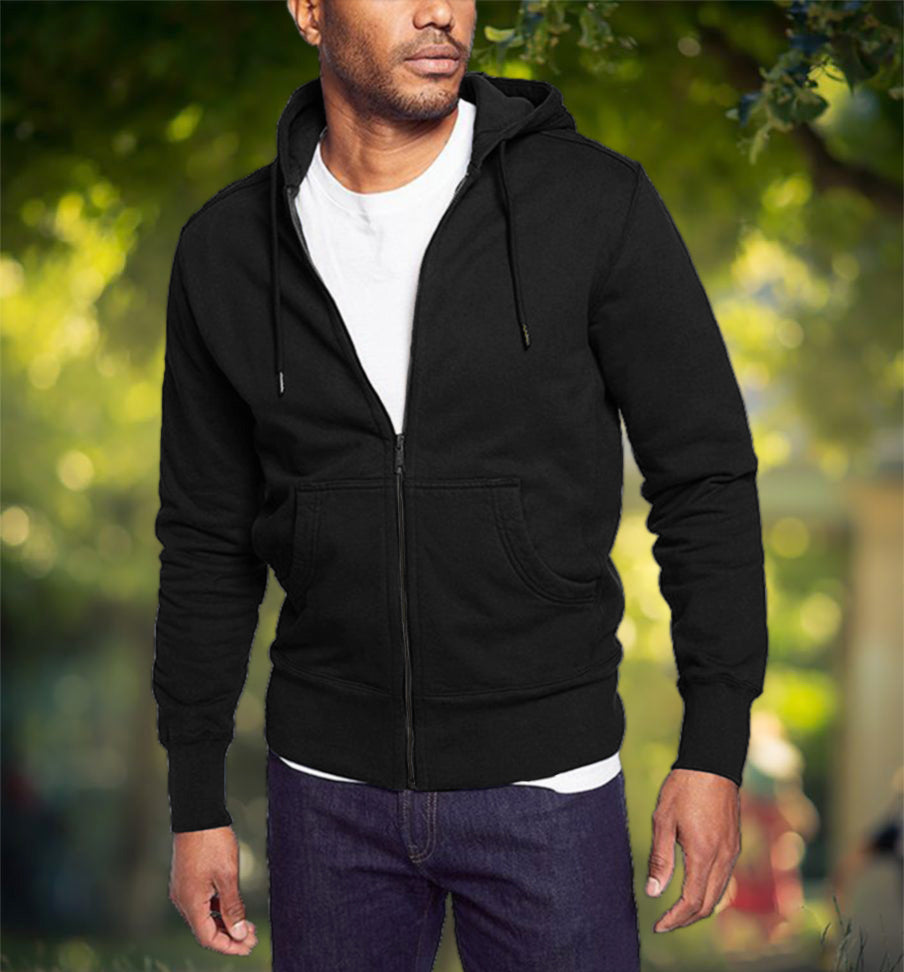Cotton Full Sleeve Black Zipper Hoodie For Men By LAZYCHUNKS