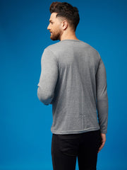 Melange Grey Henley Full sleeves cotton t shirt by Lazychunks