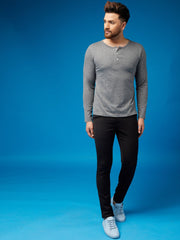 Melange Grey Henley Full sleeves cotton t shirt by Lazychunks