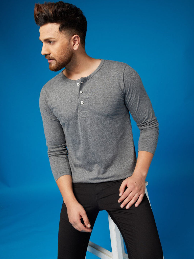 thumbnail image 2 of Men's Long Sleeve Henley 3 Button Pullover Cotton T-Shirt Crew Neck | UK 2 of 12
