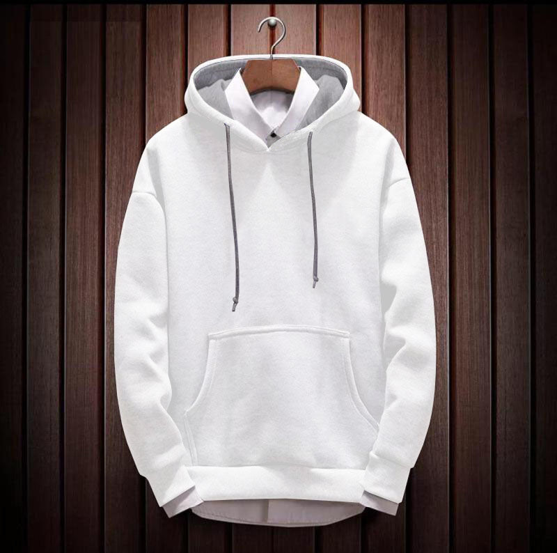 Hoodie Cotton Full Sleeve White Kangaroo Sweatshirt Hoodie Jacket for Men by LAZYCHUNKS