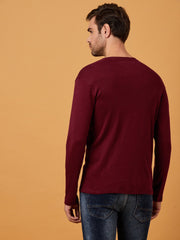 Maroon Henley Full sleeves cotton t shirt by Lazychunks
