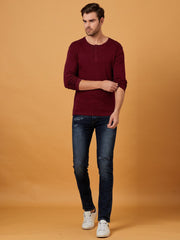 Maroon Henley Full sleeves cotton t shirt by Lazychunks