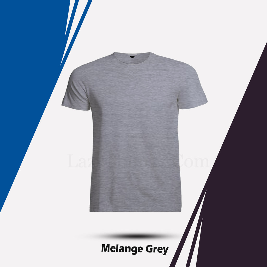 Round Neck Melange Grey Half Sleeves Plain T-Shirt By LazyChunks