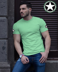 Mint Green Round Neck Half Sleeve Printed T Shirts For Men by LAZYCHUNKS