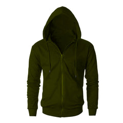 Regular Fit Men's Solid Olive Green Zipper Hoodie Jacket  Sweatshirt