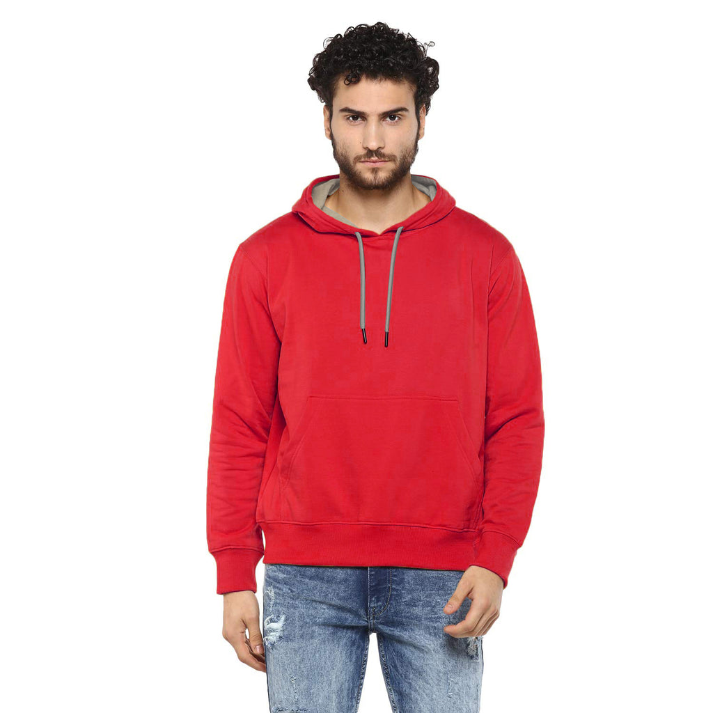 Hoodie Cotton Full Sleeve Red Kangaroo Sweatshirt Hoodie Jacket for Men by LAZYCHUNKS
