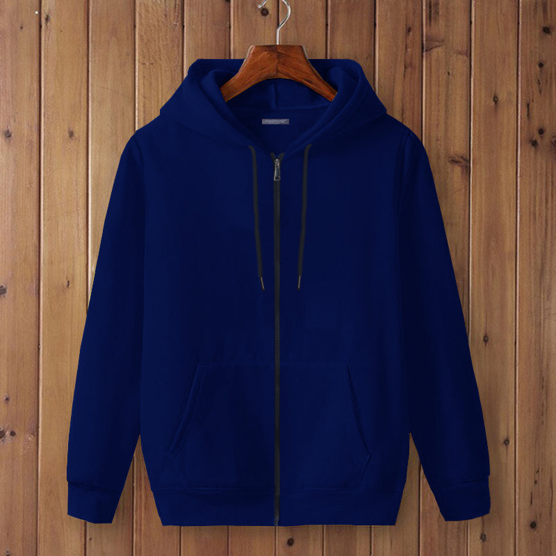 Full Sleeve Royal Blue Cotton Zipper Hoodie For Men By LAZYCHUNKS