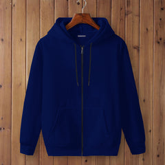 Full Sleeve Royal Blue Cotton Zipper Hoodie For Men By LAZYCHUNKS