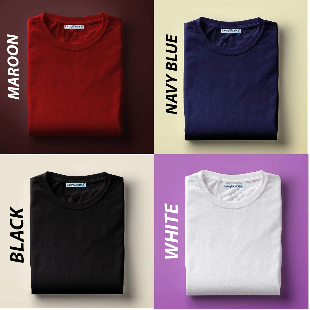 Round Neck Combo "White, Navy Blue & Maroon Black" Half sleeves t shirt . (Pack Of 4) by Lazychunks